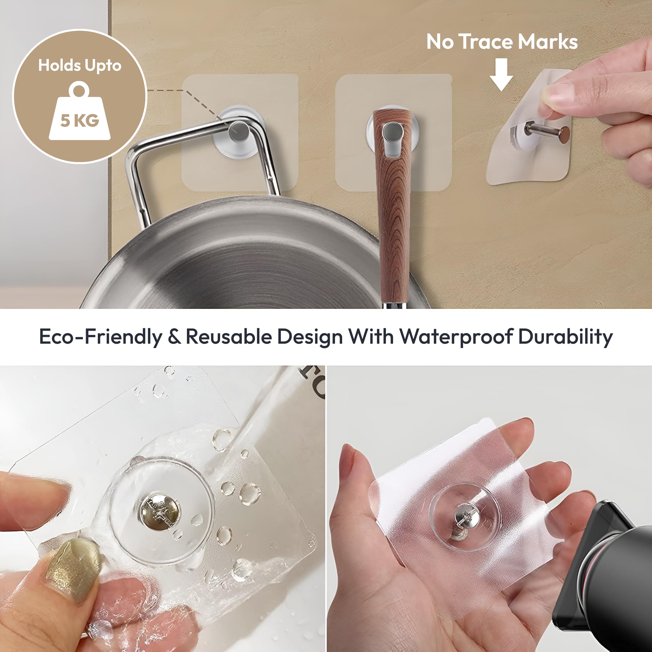 Self Adhesive Wall Hook – Heavy Duty Waterproof Hook (10 Pack) - Image 3